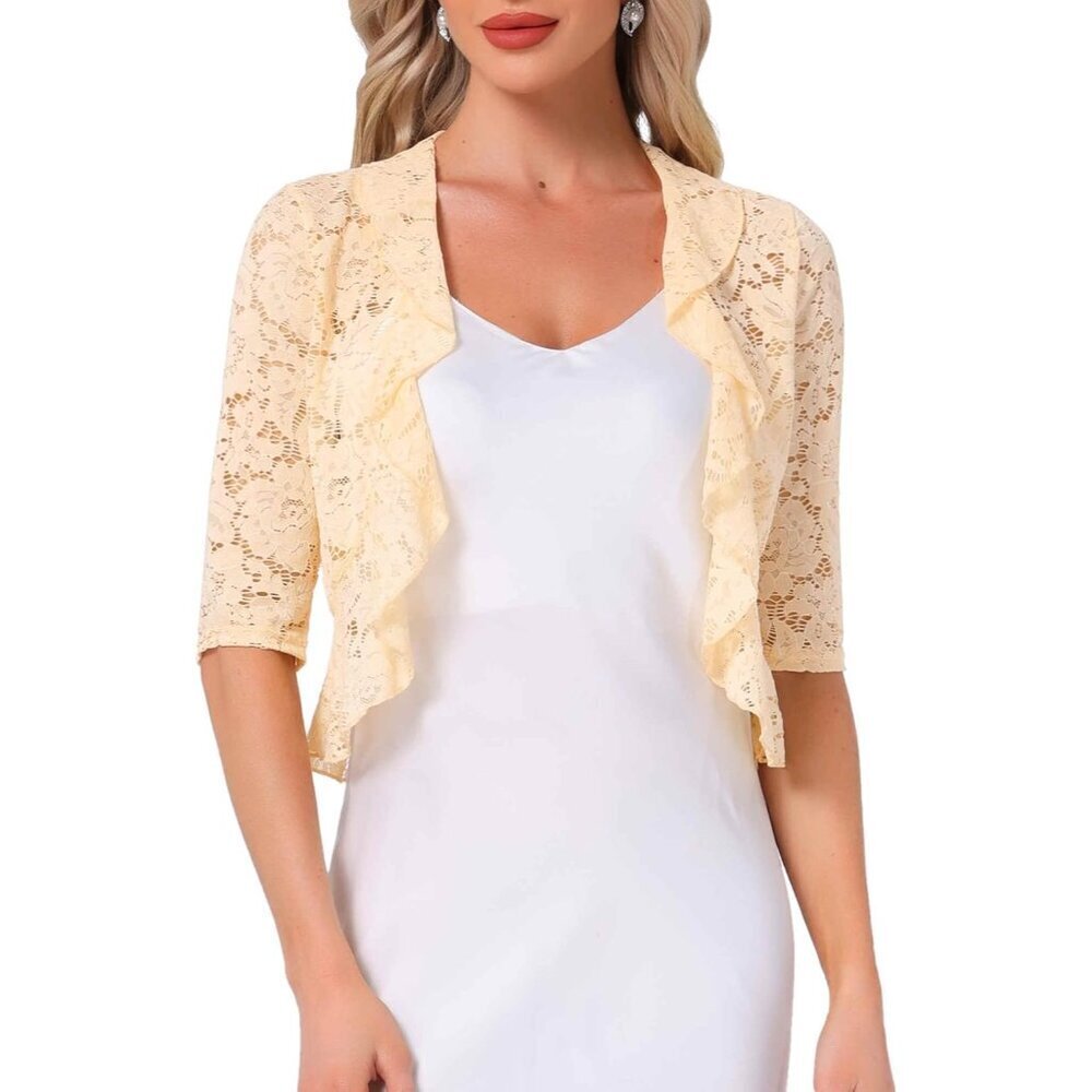 Lace Shrug Women Ruffle Bolero Open Front Sheer Dressy Elegant Large